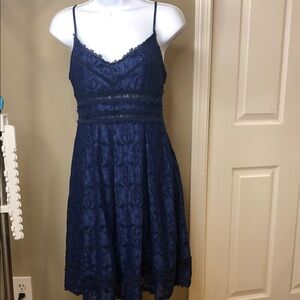 NSR Navy Lace Spaghetti Strap Mini Dress